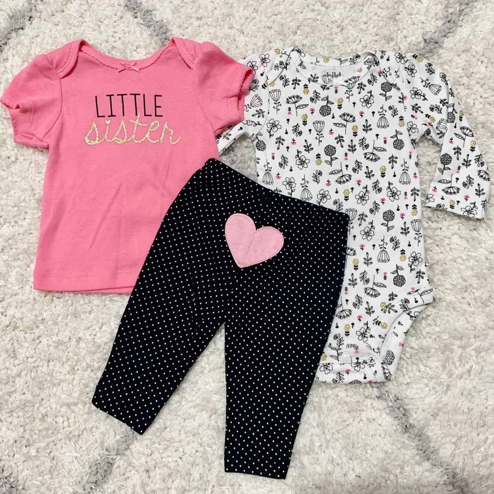 0-3M “Little Sister” 3pc Set